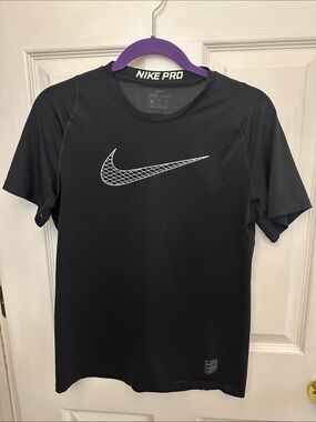 Nike Black Short-Sleeve Performance Tee with White Swoosh